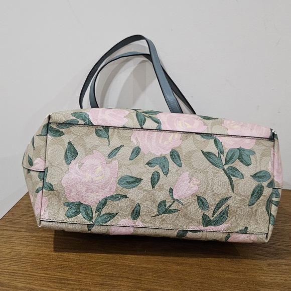 Coach Signature Floral Leather Tote Bag - Picture 8 of 11